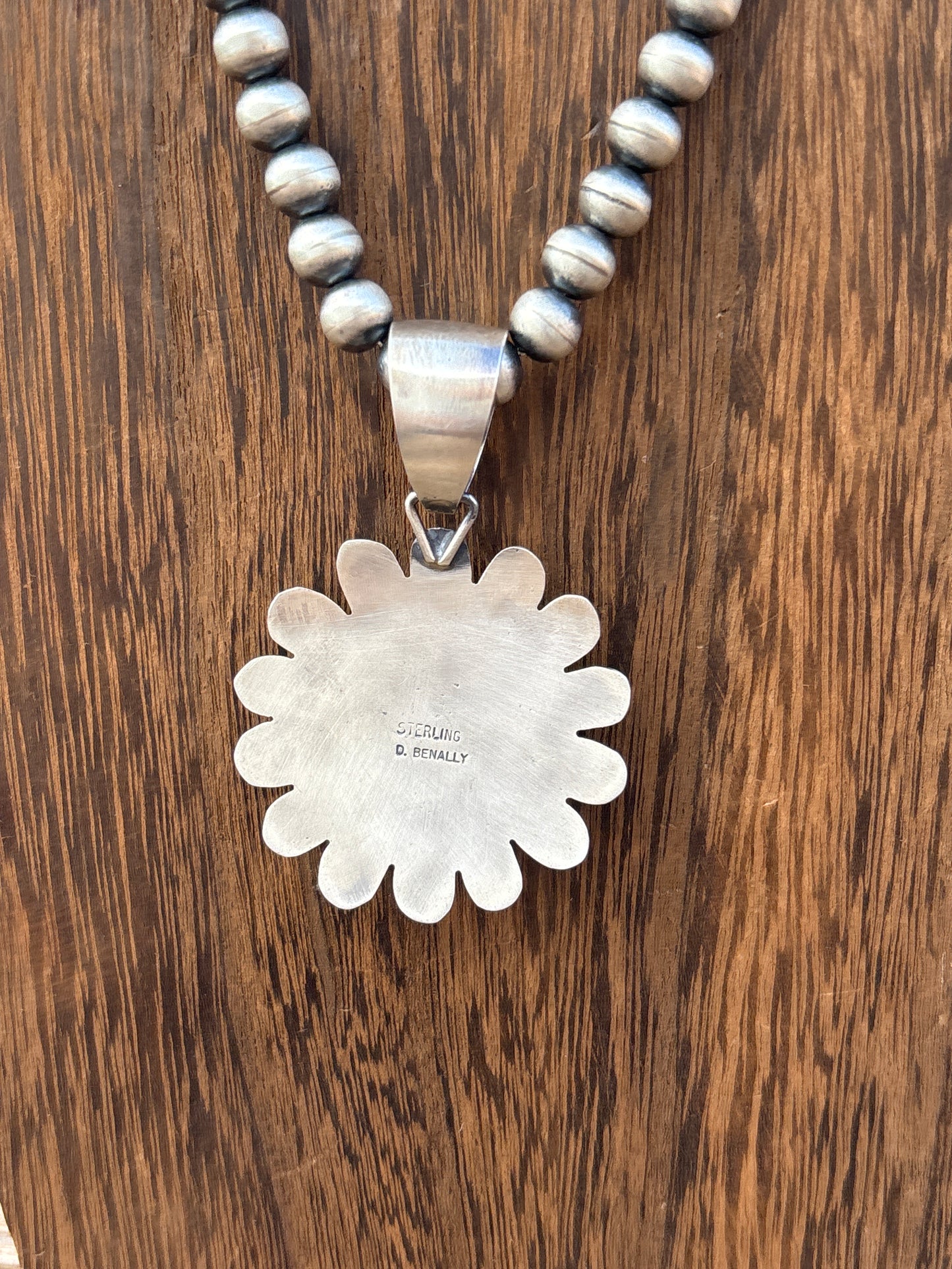 Daniel Benally Orange Spiny & Sterling Silver Pendant 001ss