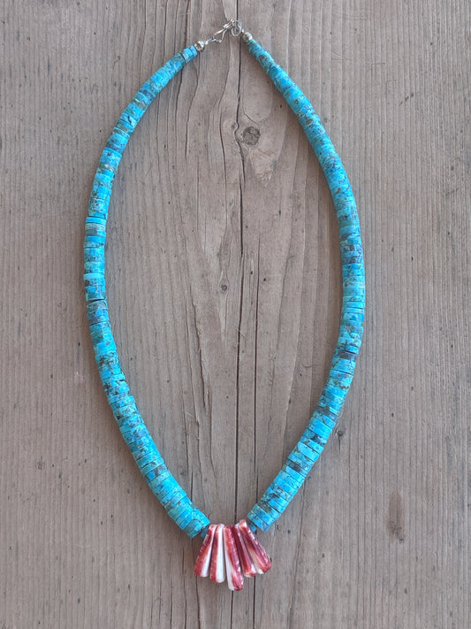 Lupe Lovato turquoise and spiny oyster necklace 12497