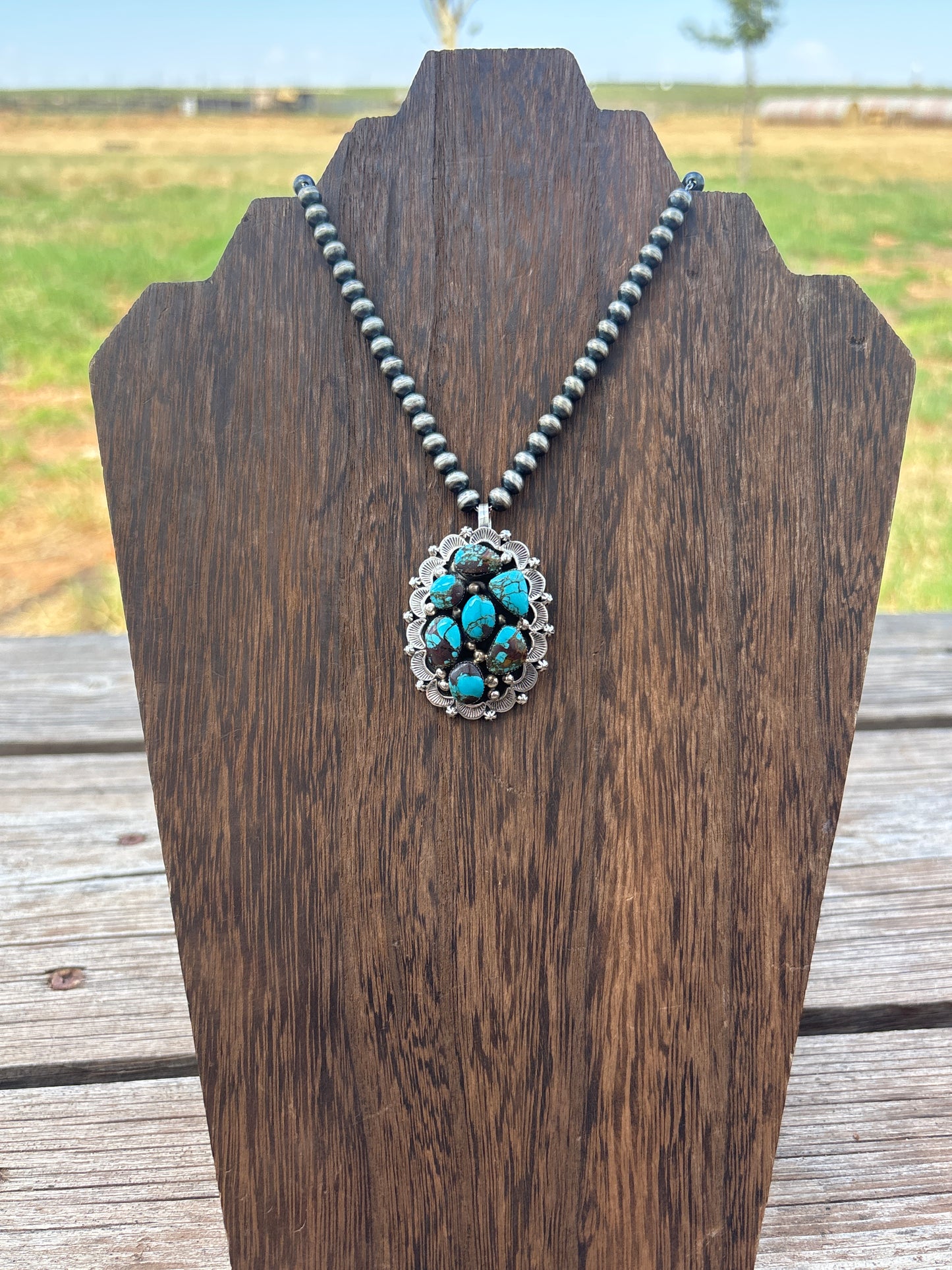 Turquoise & Sterling Silver Pendant By Sheena Jack 342rb