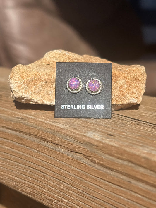 Esther White Sterling Silver & Fire Purple Opalite Twist Stud Earrings FPRB