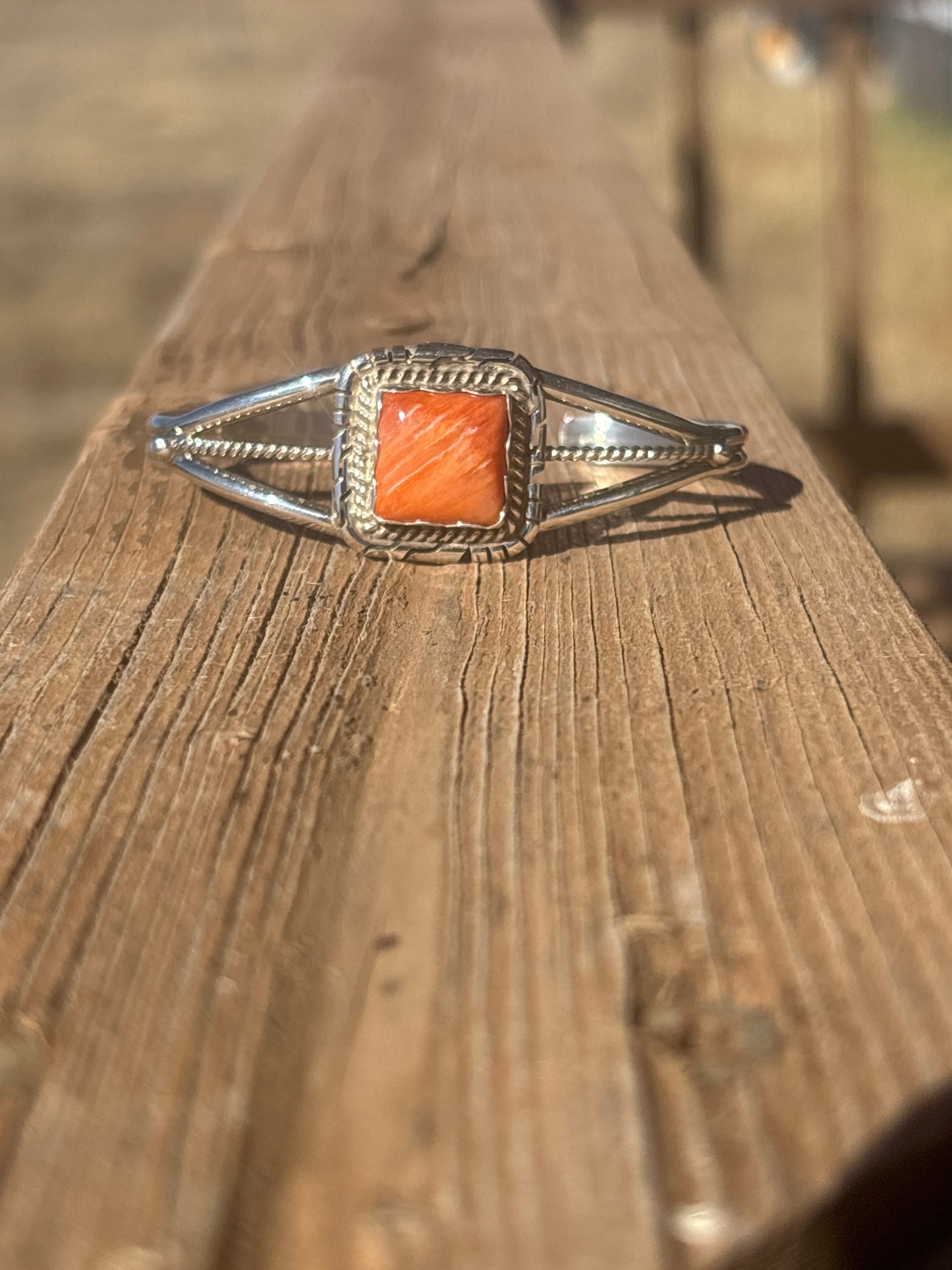 Peggy Skeets Sterling Silver & Square Orange Spiny Oyster Cuff 1350T