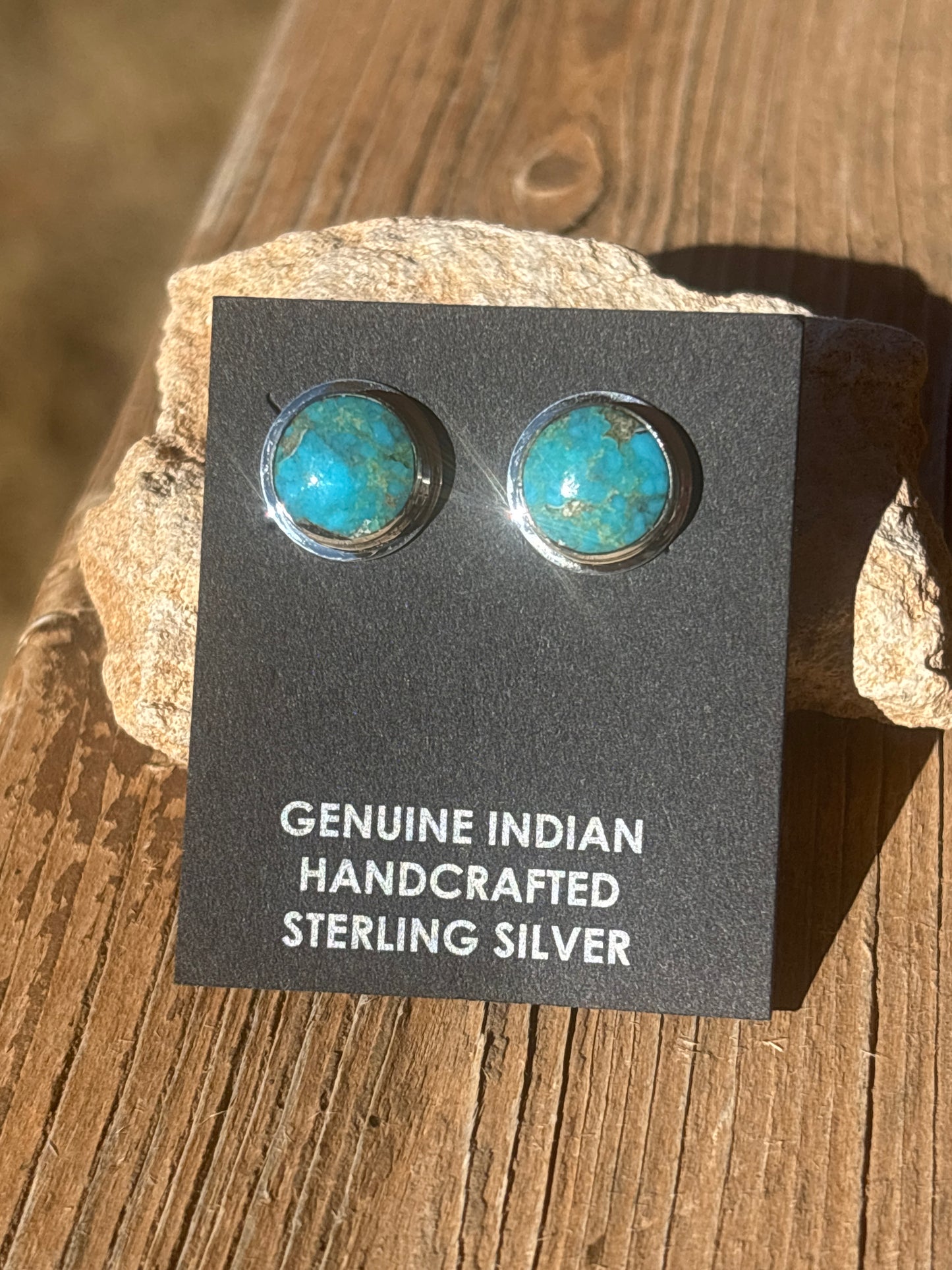 Sheryl Martinez Sterling Silver & Prince Mine Turquoise Bright Stud Earrings 99T