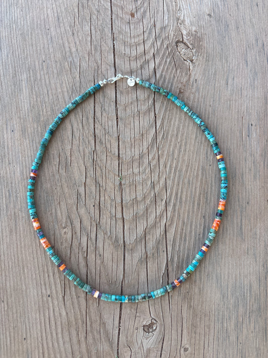 18" Judy Rosetta Turquoise & Spiny Oyster Necklace 04JR