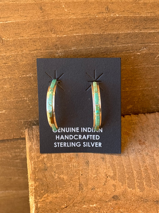 Nathaniel Johnson Green Turquoise & Sterling Silver Quarter Hoop Earrings 105T