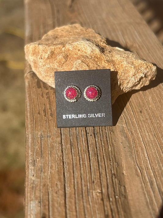 Esther White Sterling Silver & Dark Pink Opalite Twist Stud Earrings DPRB