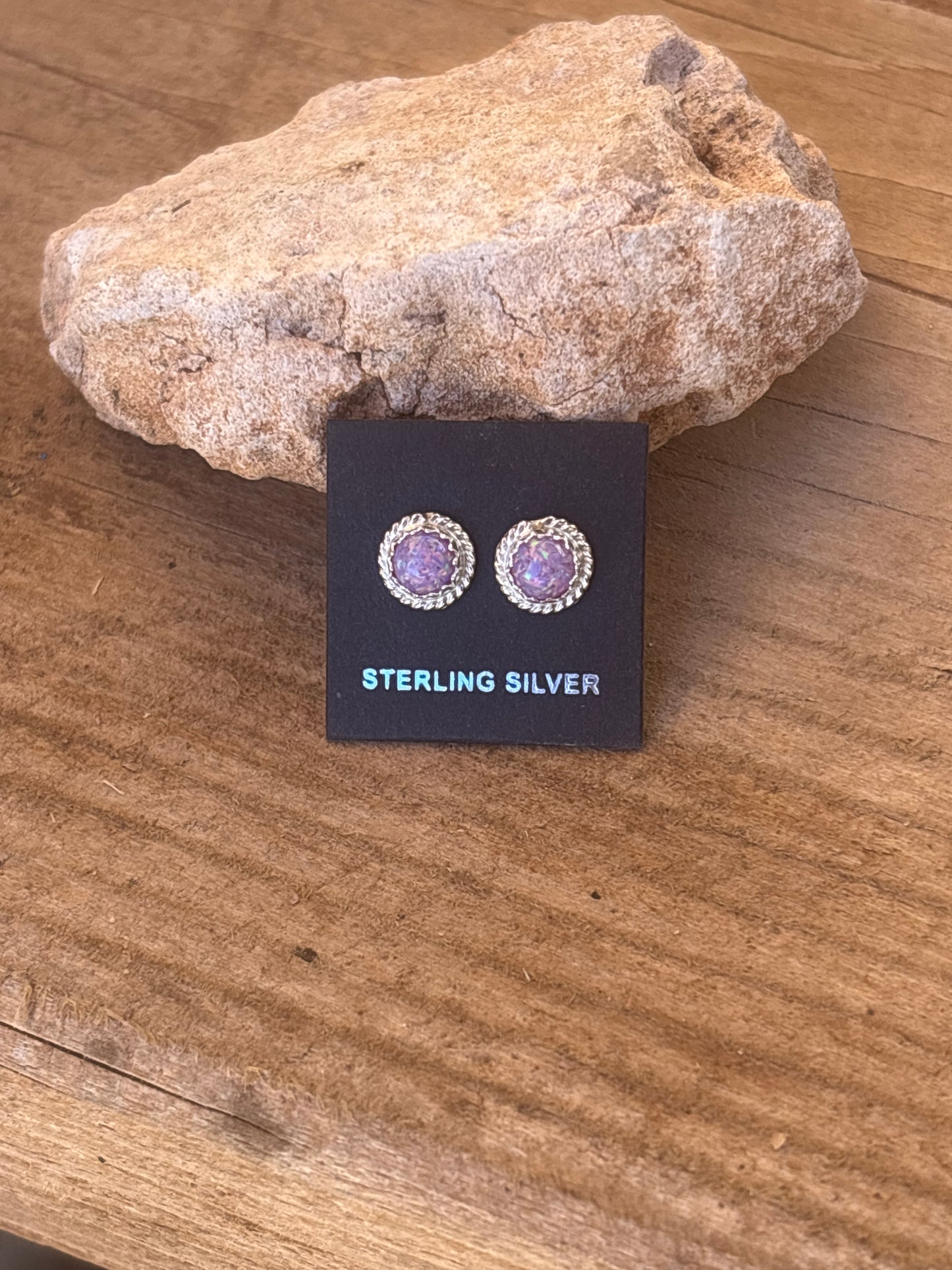 Esther White Sterling Silver & Fire Purple Opalite Twist Stud Earrings FPRB
