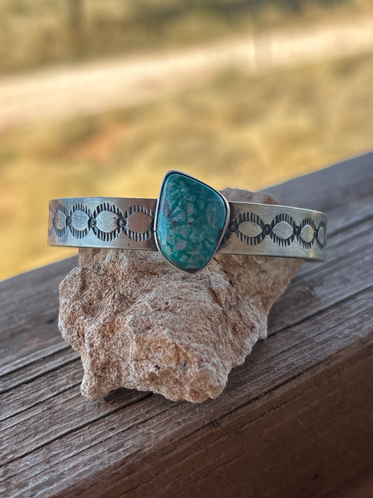 Danny Henio Hand Stamped Turquoise & SS Cuff 13501