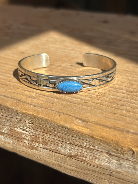 Peter Nelson Sterling Silver Inlay Cuff w/ Denim Lapis 01PN