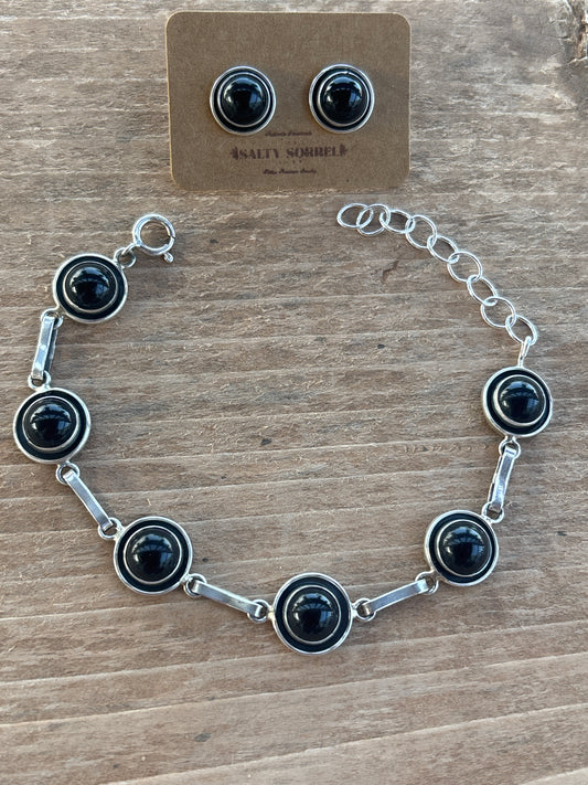 Martin Perry Black Onyx Earrings & Link Bracelet Set  798BRB