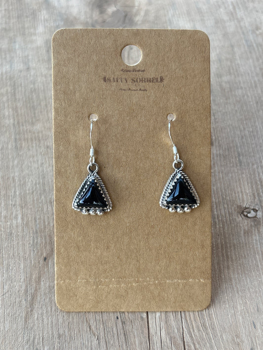 Sharon McCarthy Black Onyx Triangle French Hook Earrings 278RB