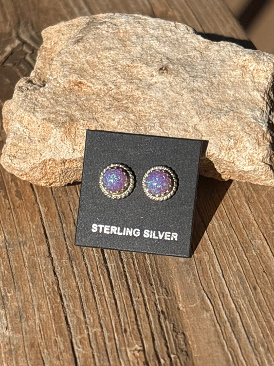 Larson Chee Sterling Silver & Blue-Purple Opalite Twist Stud Earrings BPRB