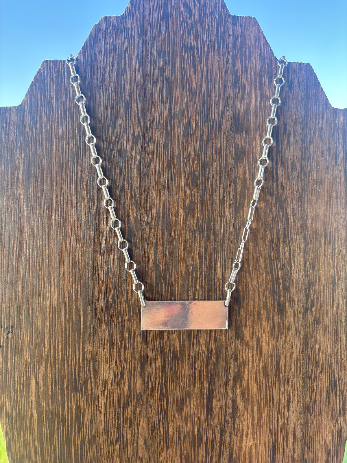 Arlene Lewis Engraved Silver Bar necklace w/ Handmade Chain 704RB
