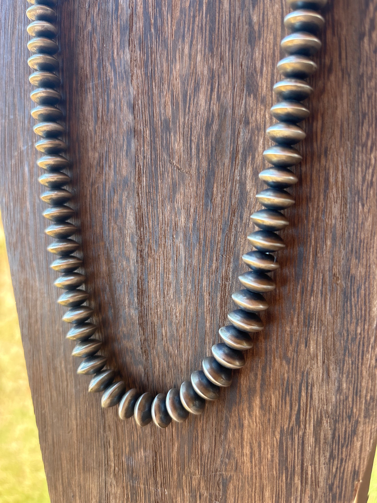 24” 12mm Saucer/Rondelle Bryannen Halwood SS Navajo Pearl Necklace 12D24NP