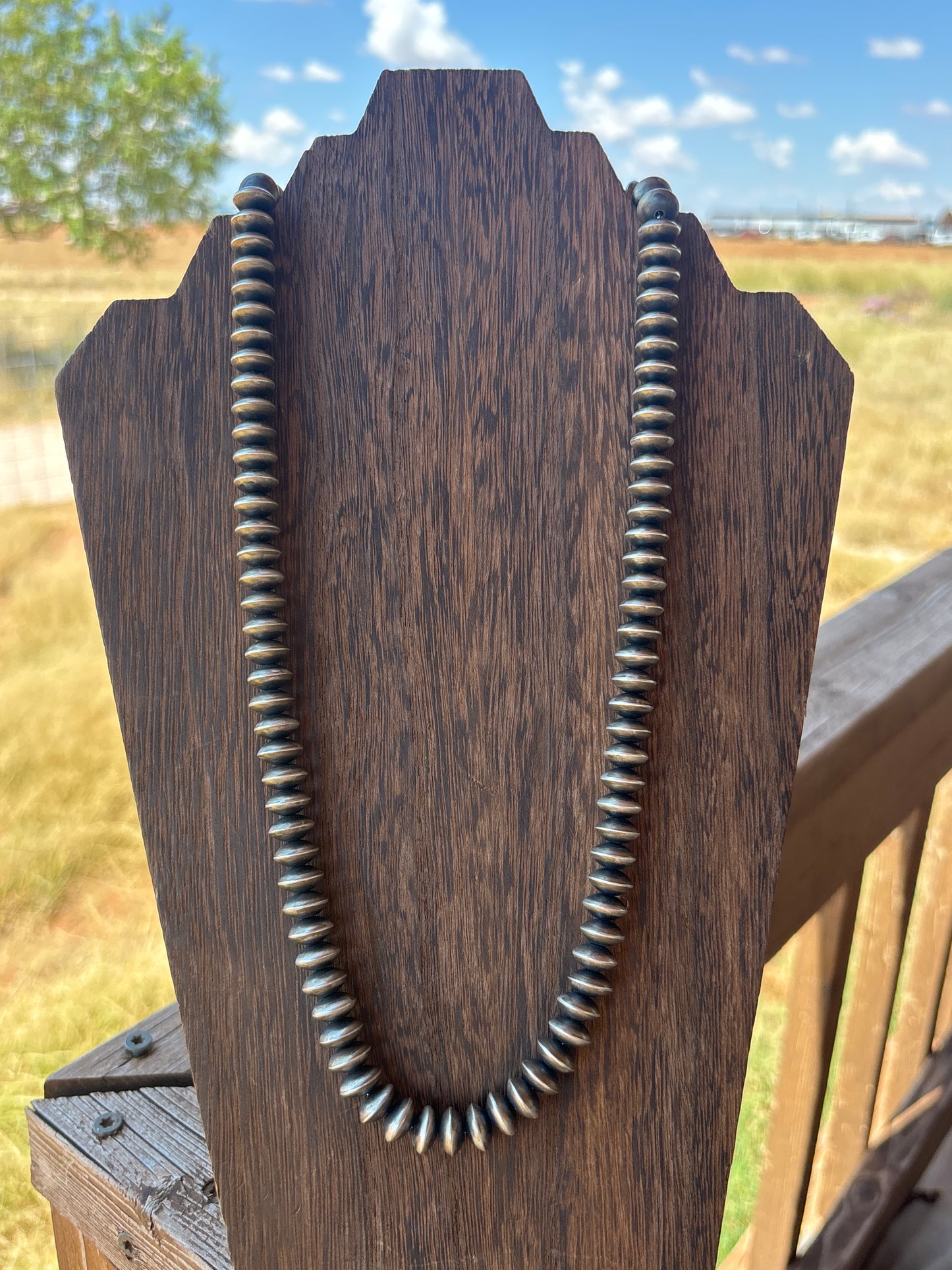 24” 12mm Saucer/Rondelle Bryannen Halwood SS Navajo Pearl Necklace 12D24NP