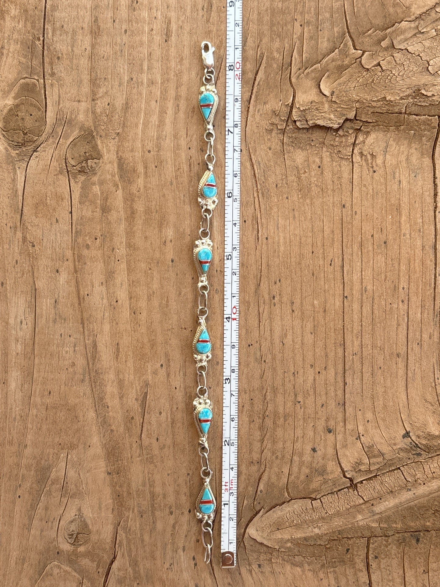 Terrance Panteah/Tammy Johnson Red Coral & Turquoise Link Bracelet 244128rb