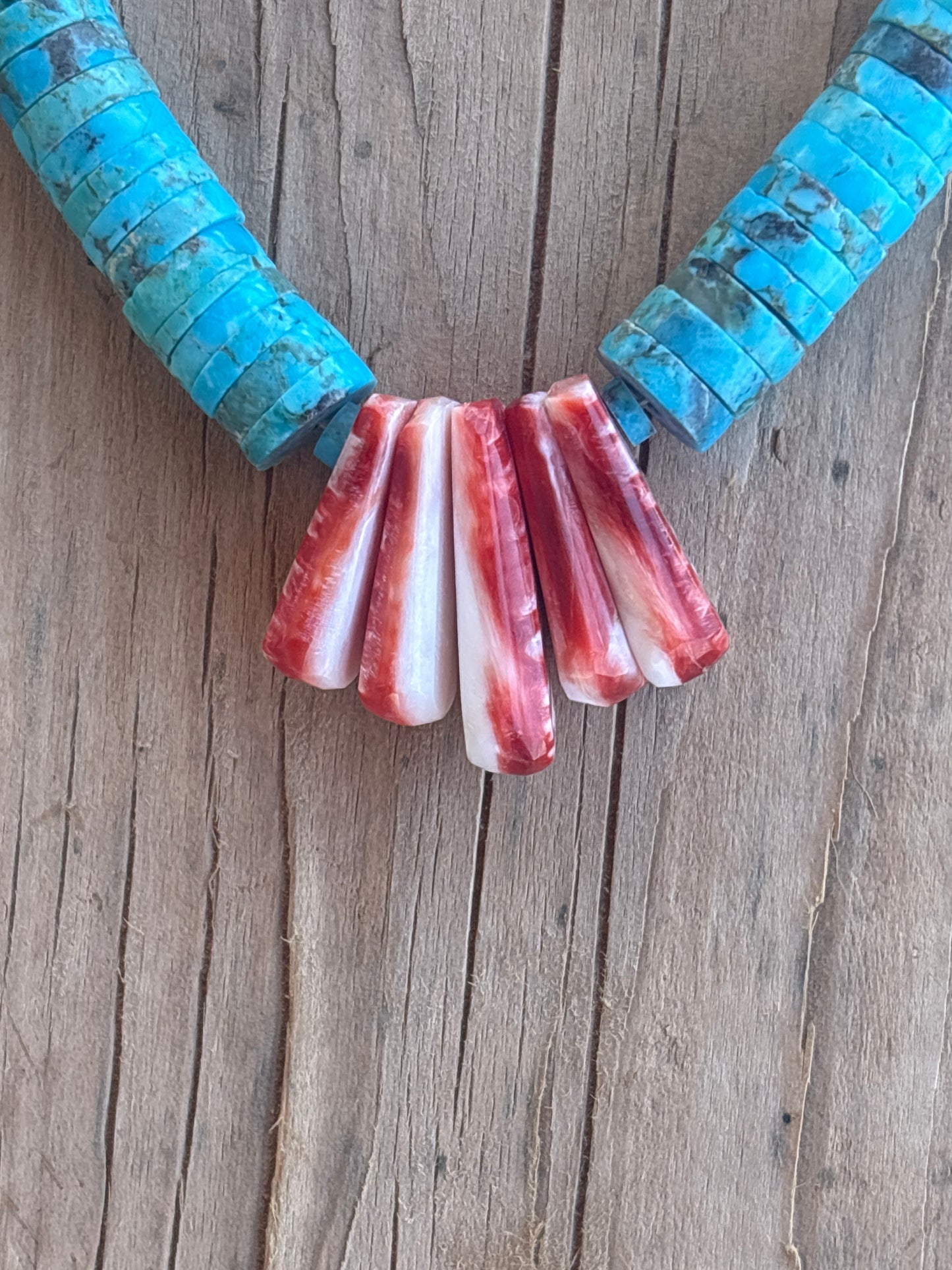 Lupe Lovato turquoise and spiny oyster necklace 12497