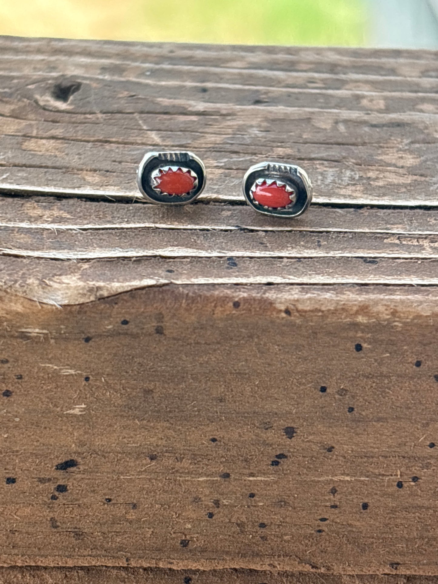 Roselene Joe Oval Red Coral & SS Shadow Stud Earrings 043493RRB