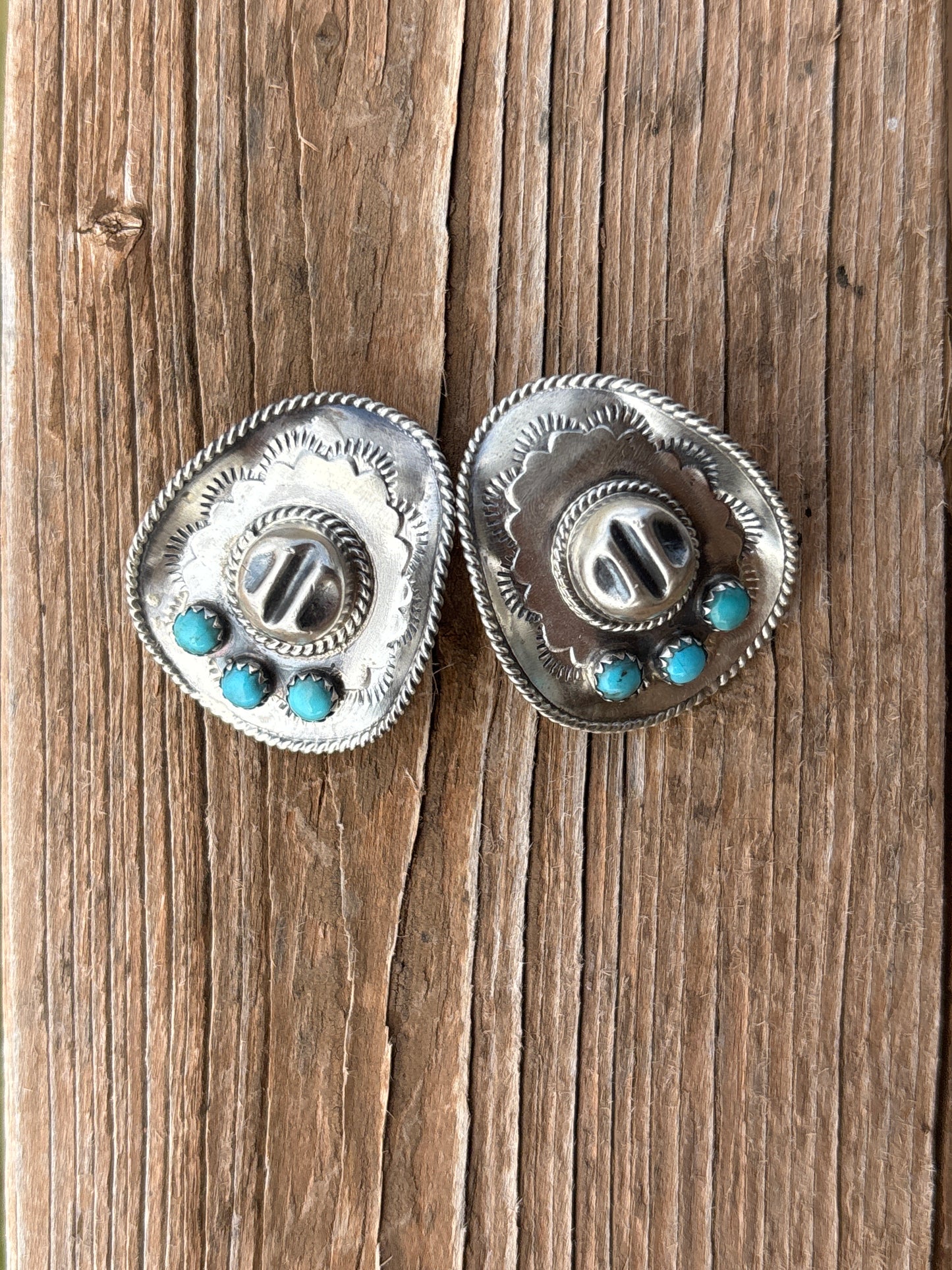 Bobby Platero Cowboy Hat Turquoise & Sterling Silver Stud Earrings 204184RB
