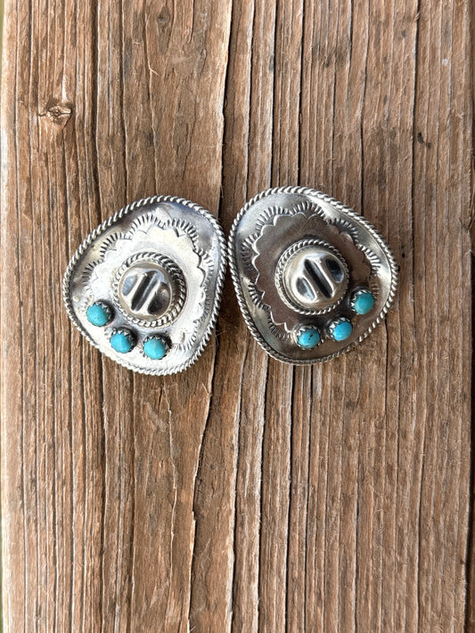 Bobby Platero Cowboy Hat Turquoise & Sterling Silver Stud Earrings 204184RB