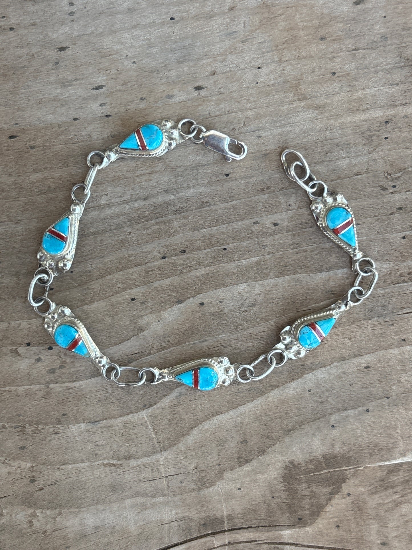 Terrance Panteah/Tammy Johnson Red Coral & Turquoise Link Bracelet 244128rb