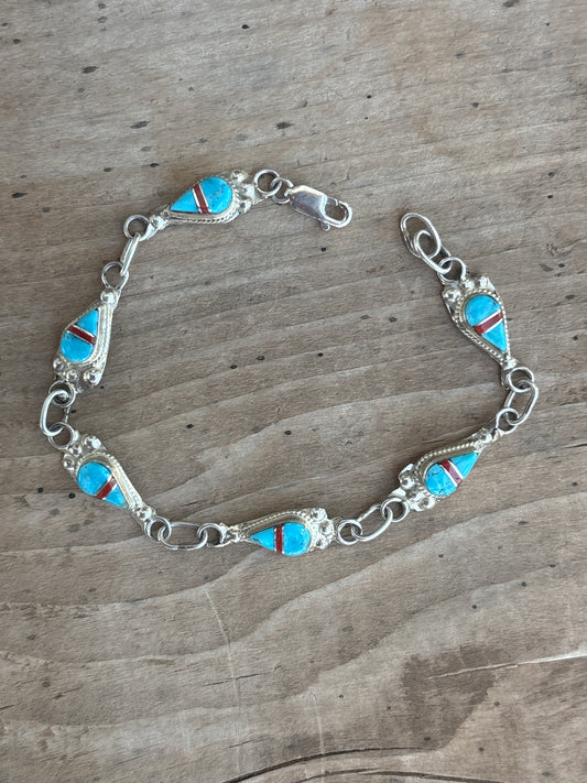 Terrance Panteah/Tammy Johnson Red Coral & Turquoise Link Bracelet 244128rb