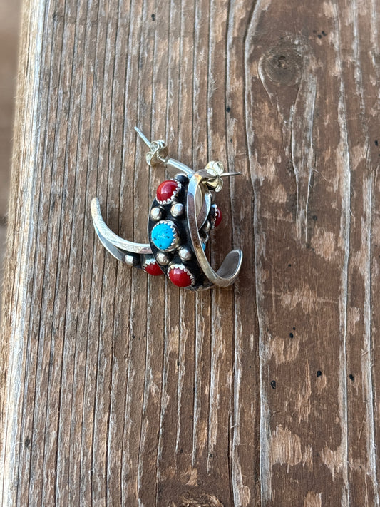 Paul Largo Turquoise, Coral & Sterling Silver Earrings 15257