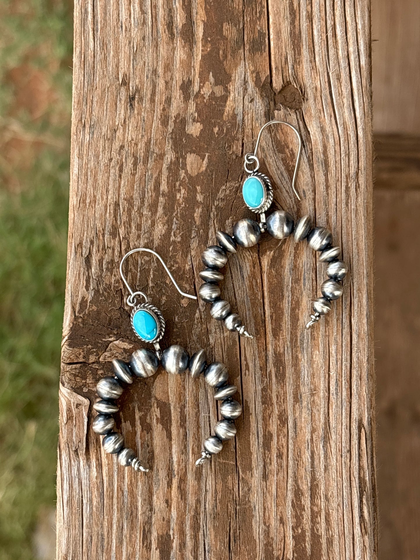 Rena Begay Navajo Pearl and turquoise french hook earrings 15587