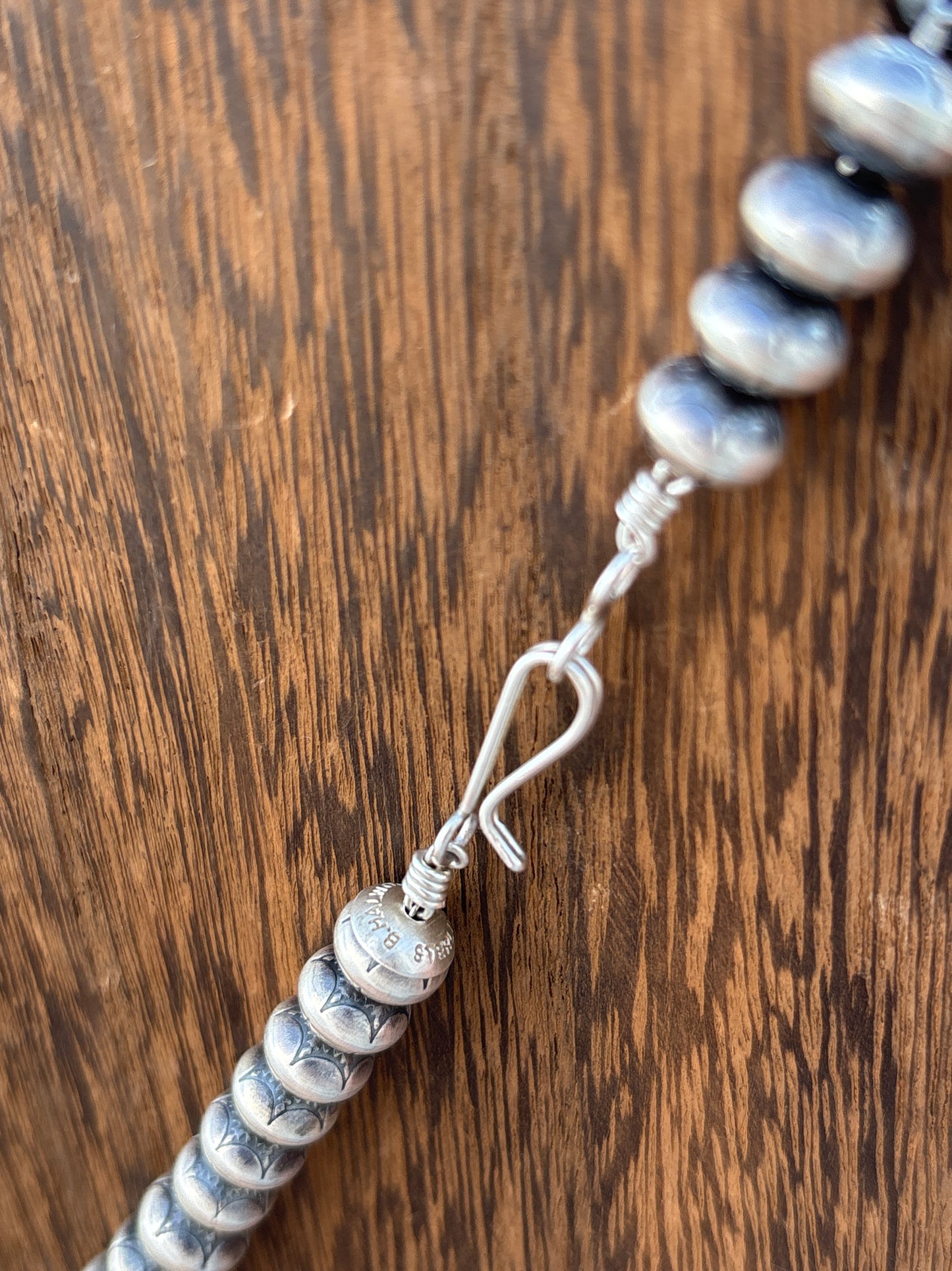 18" graduated, stamped sterling silver Navajo pearls made by Bryannen Halwood cps18t2np