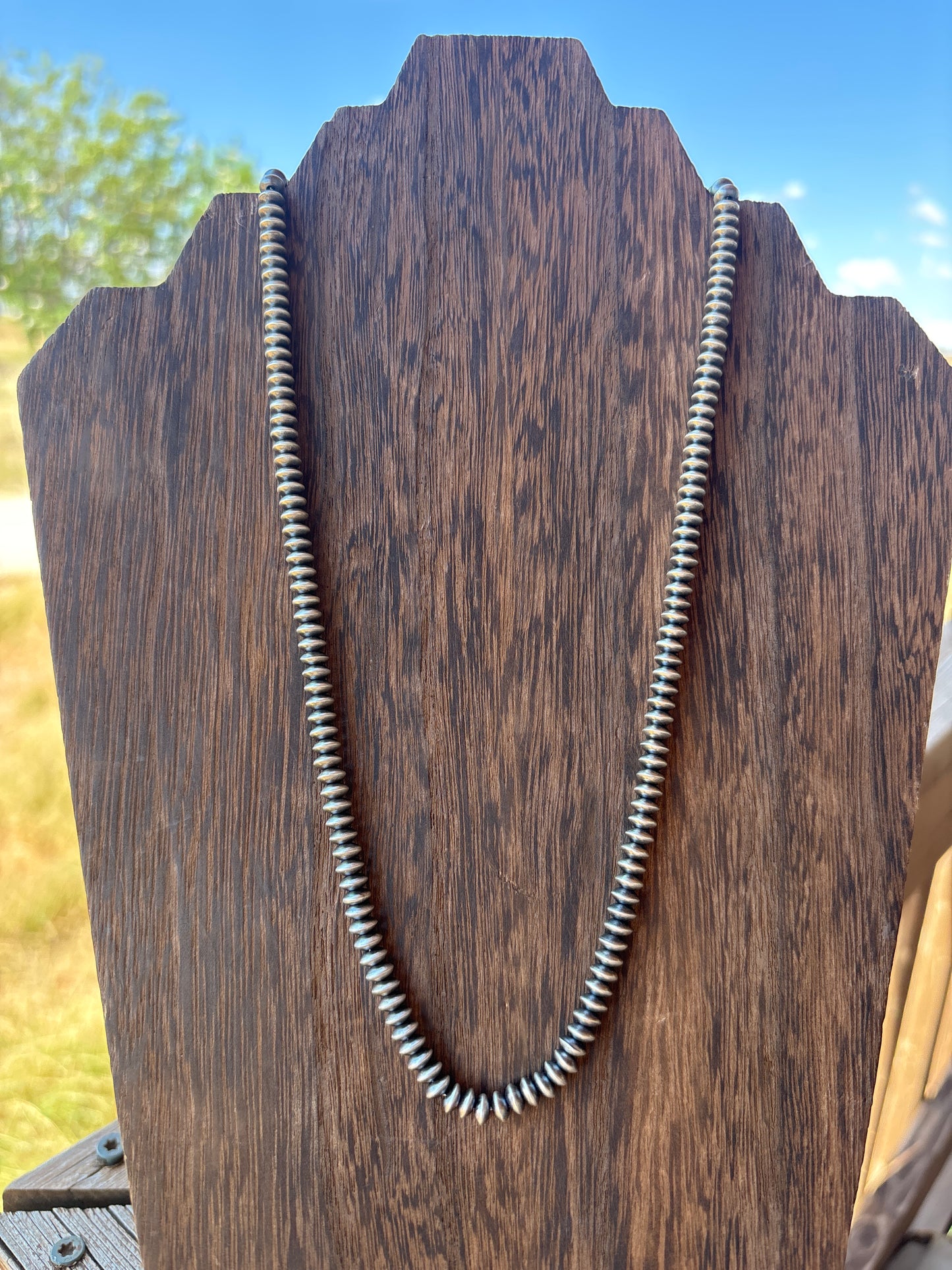 20” 5mm Saucer/Rondelle Dorinda Mariano SS Navajo Pearl Necklace 5D20NP