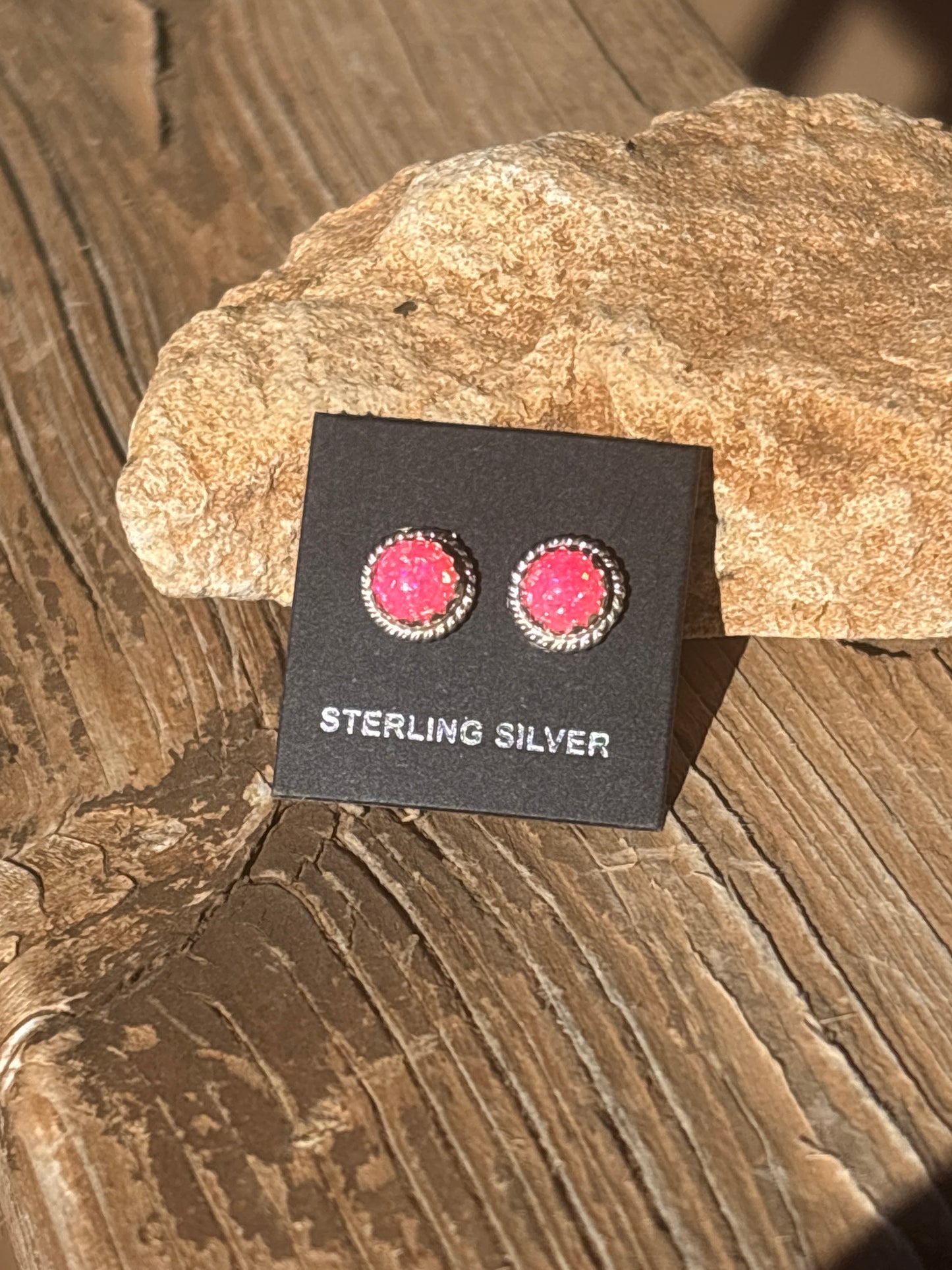 Esther White Sterling Silver & Hot Pink Opalite Twist Stud Earrings HPRB
