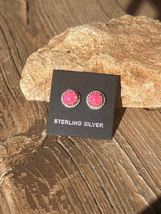 Esther White Sterling Silver & Hot Pink Opalite Twist Stud Earrings HPRB