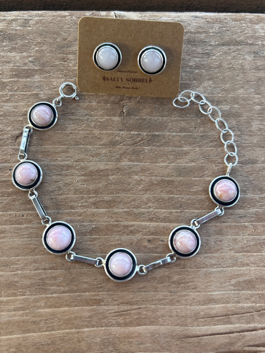 Martin Perry Pink Calcite Earrings & Link Bracelet Set 798PRB