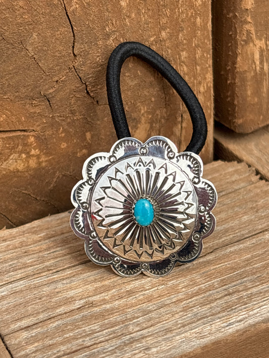 Bertha Begay  Silver & Turquoise Concho Hair Tie Large 54T