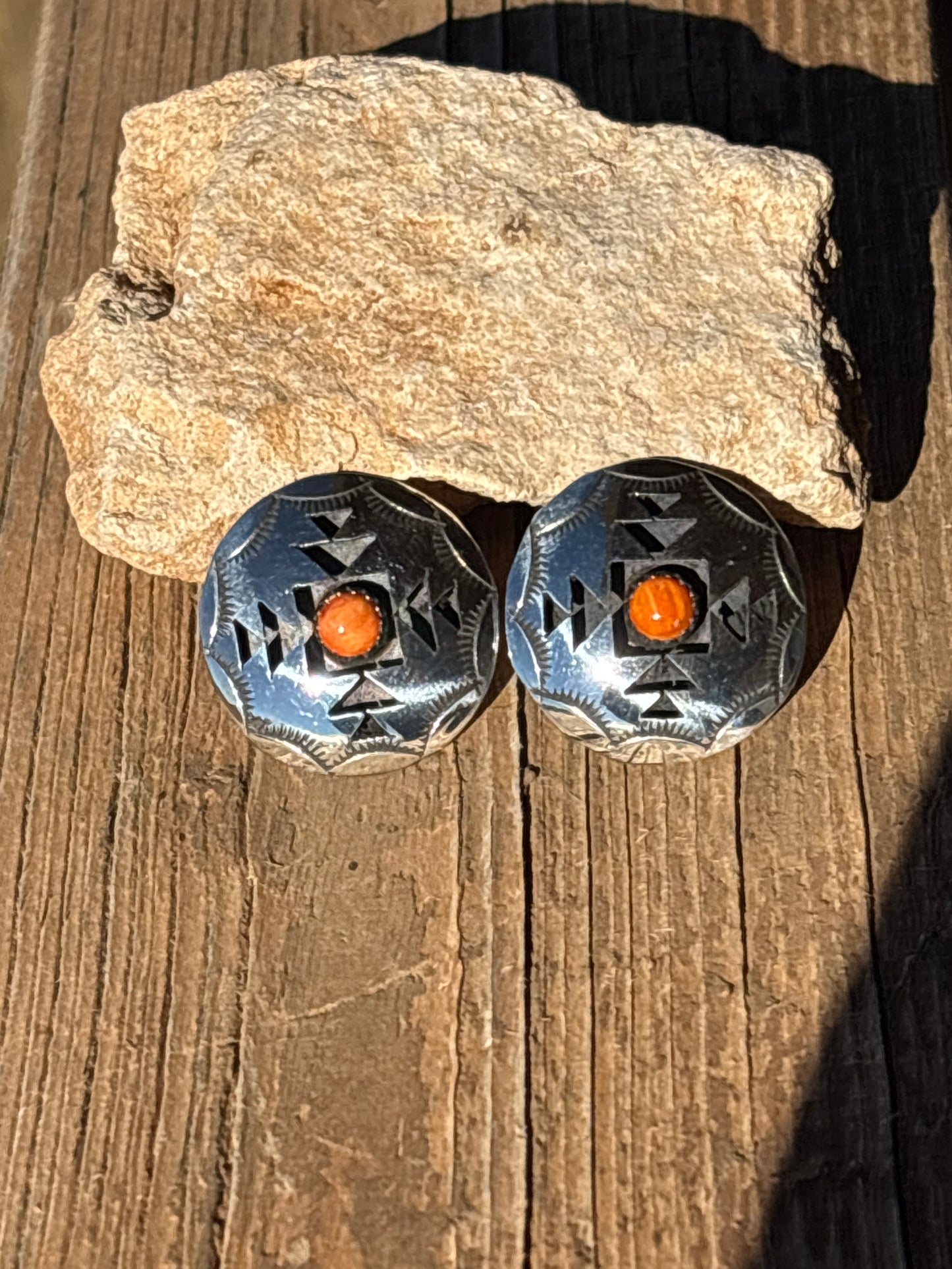 Phil Perry Orange Spiny Sterling Silver Stud Earrings 75T