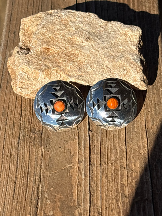 Phil Perry Orange Spiny Sterling Silver Stud Earrings 75T