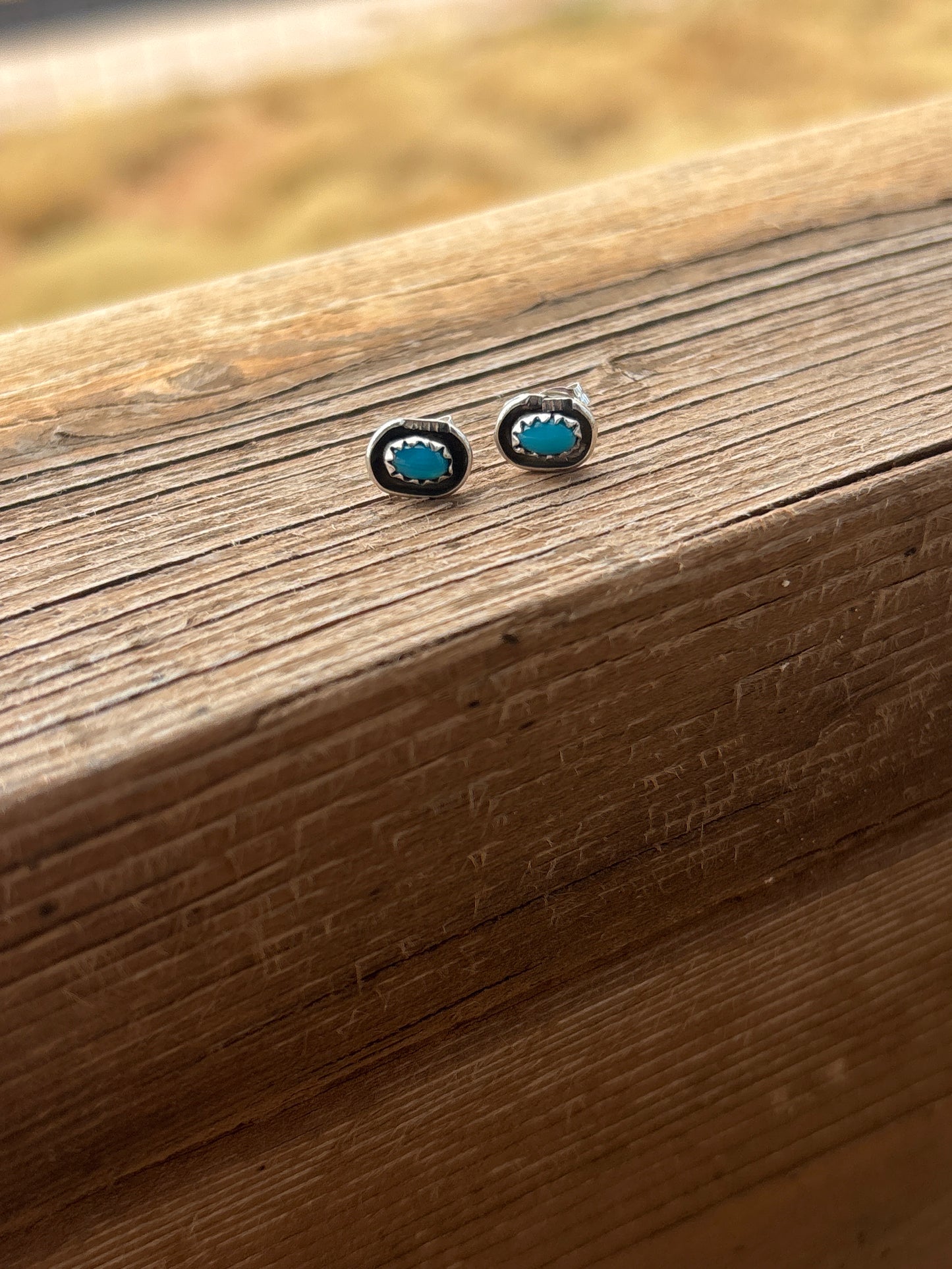 Roselene Joe Oval Turquoise & SS Shadow Stud Earrings 043493RB