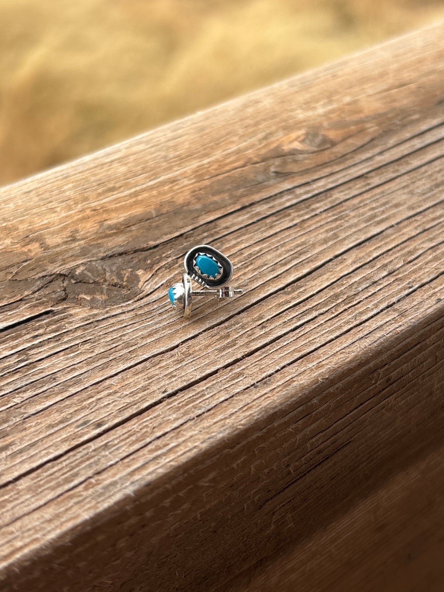 Roselene Joe Oval Turquoise & SS Shadow Stud Earrings 043493RB