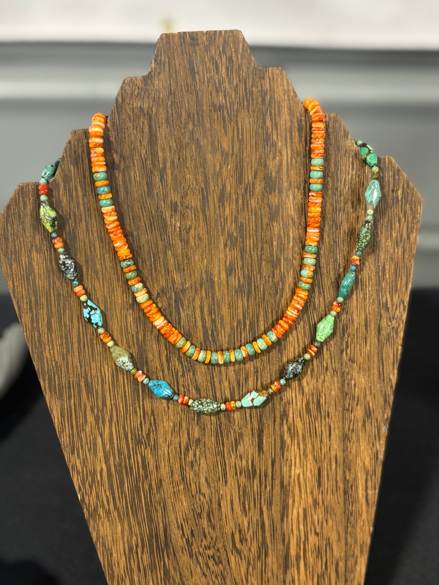 18" Helen Tsosie Orange Spiny Oyster & Turquoise Necklace 135T