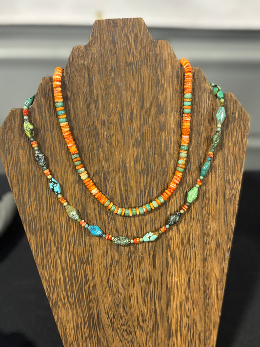 18" Helen Tsosie Orange Spiny Oyster & Turquoise Necklace 135T